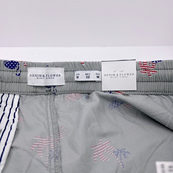 DENIM & FLOWER, RICKY SINGH, GREY WITH FLAMINGO & PALM TREES IN US FLAG, SIZE 32 - Picture 11 of 16